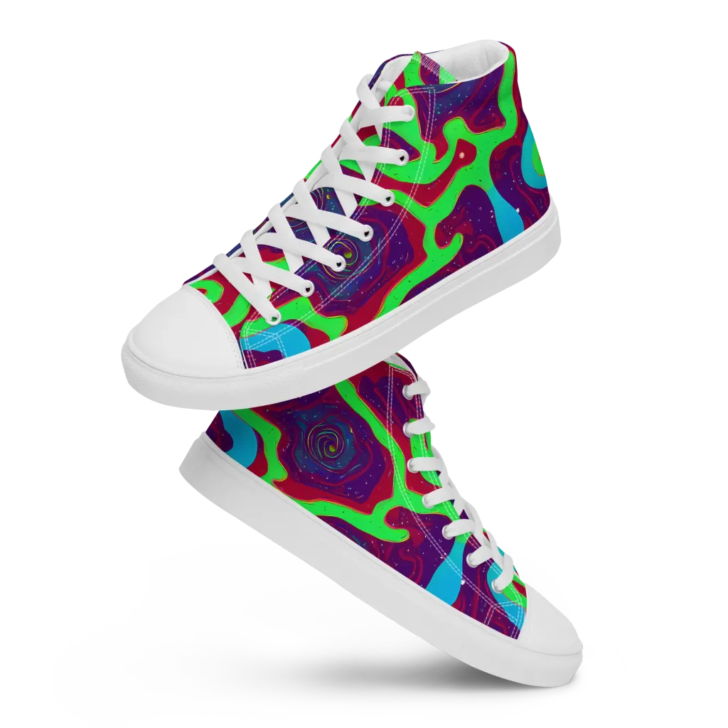Neon Rose Riot on Women's High Top Canvas Shoes — Front