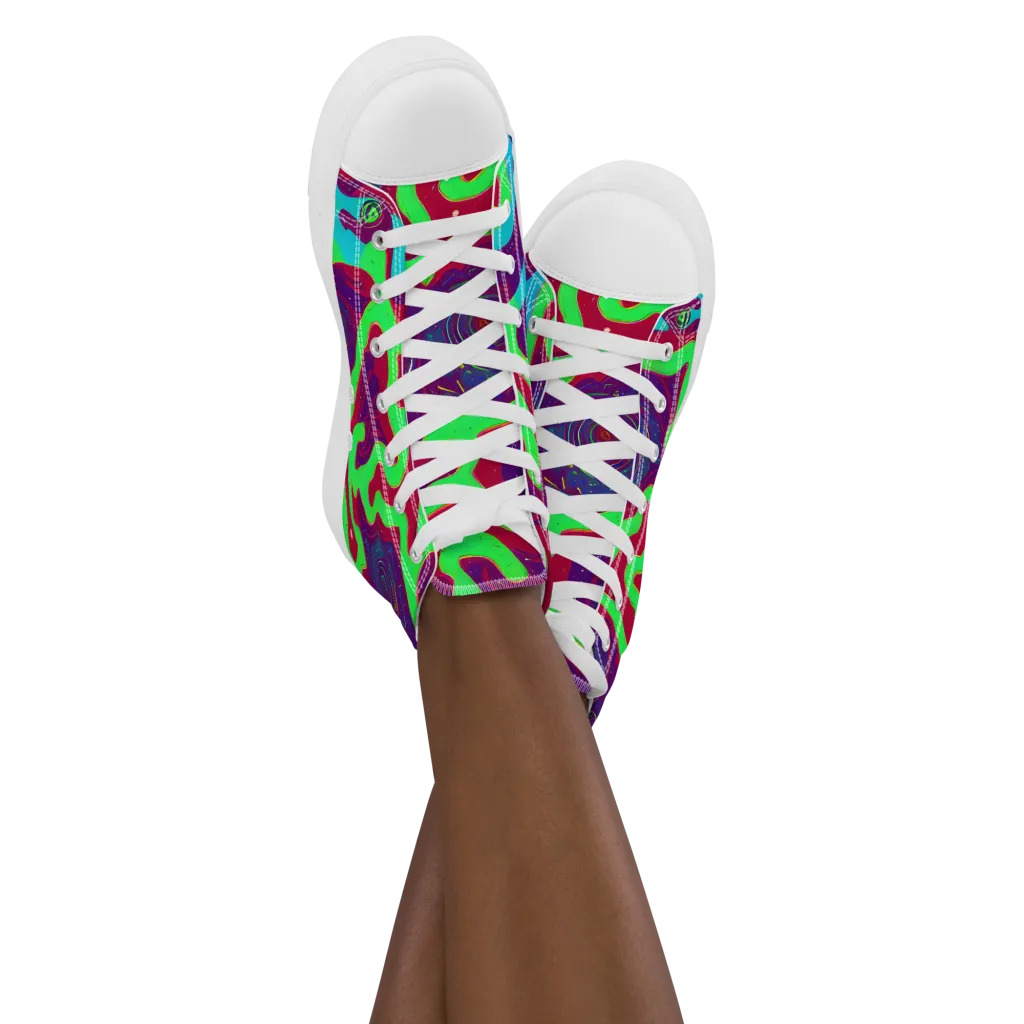 Neon Rose Riot on Women's High Top Canvas Shoes — Front