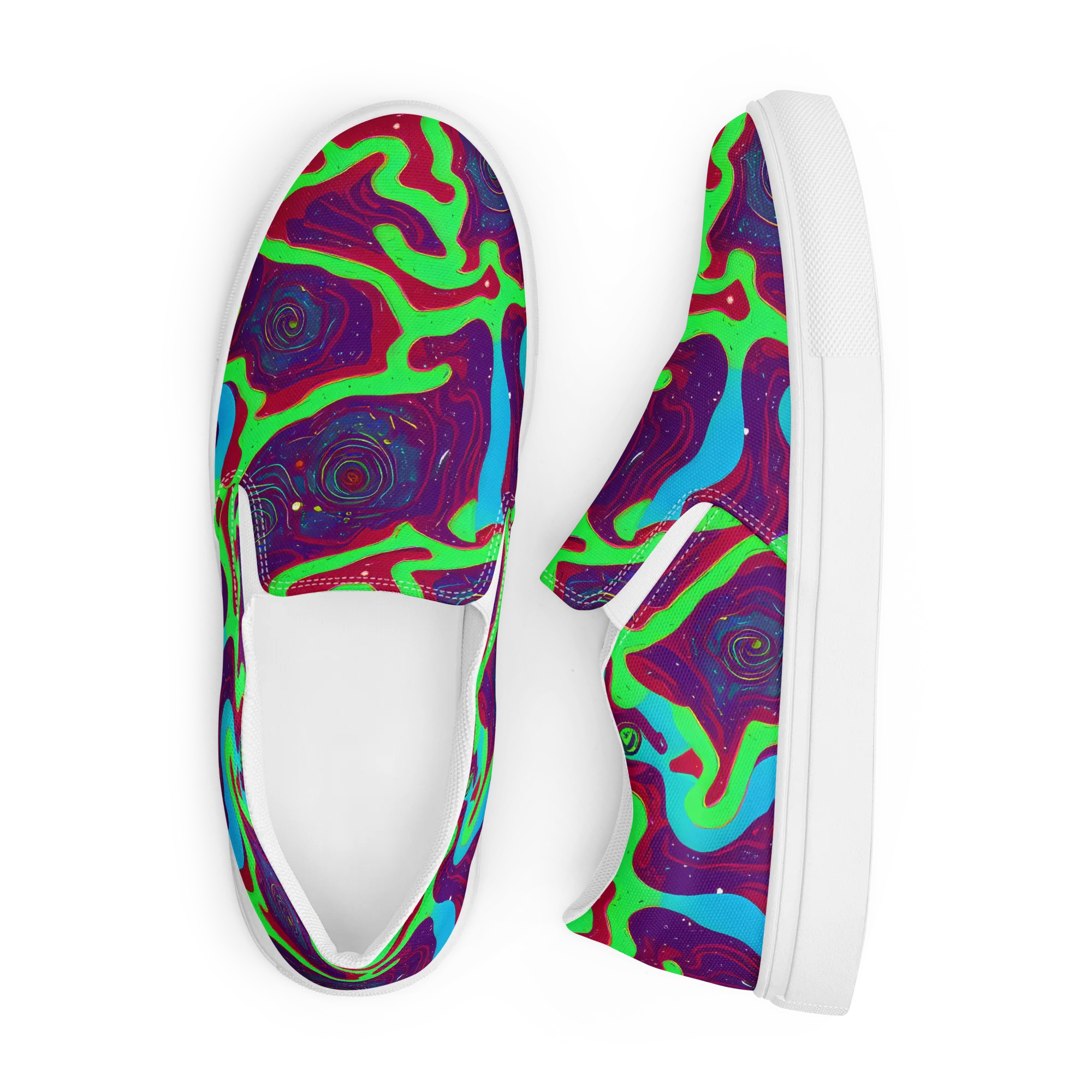 Neon Rose Riot on Men's Slip-On Canvas Shoes — Front