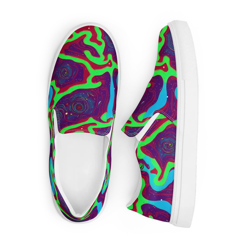 Neon Rose Riot on Men's Slip-On Canvas Shoes — Front