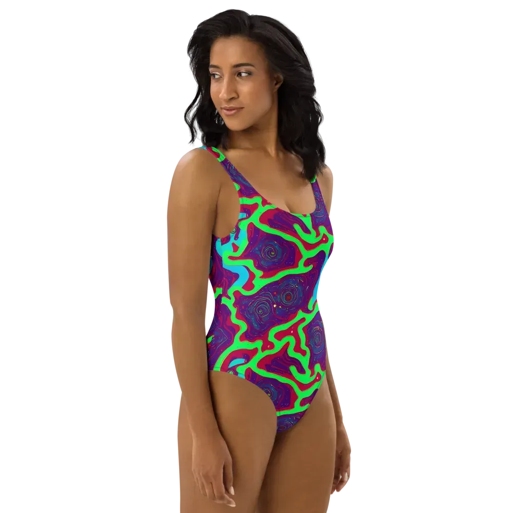 Neon Rose Riot on One-Piece Swimsuit — Right