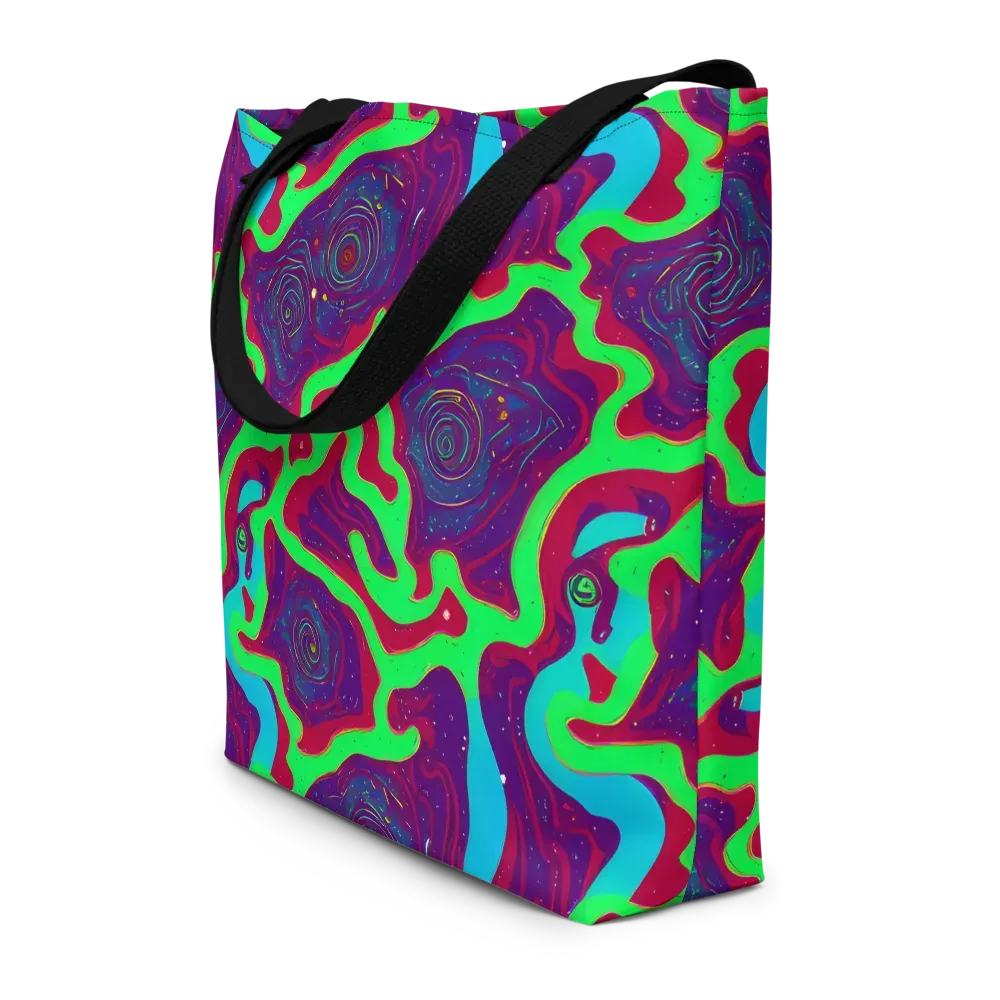 Neon Rose Riot on Large Tote Bag W/ Pocket — Front