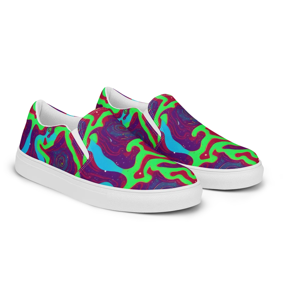 Neon Rose Riot on Women's Slip-On Canvas Shoes — Right Front