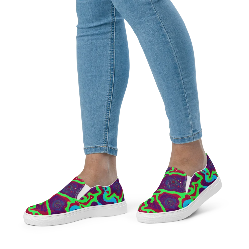 Neon Rose Riot on Women's Slip-On Canvas Shoes — Front