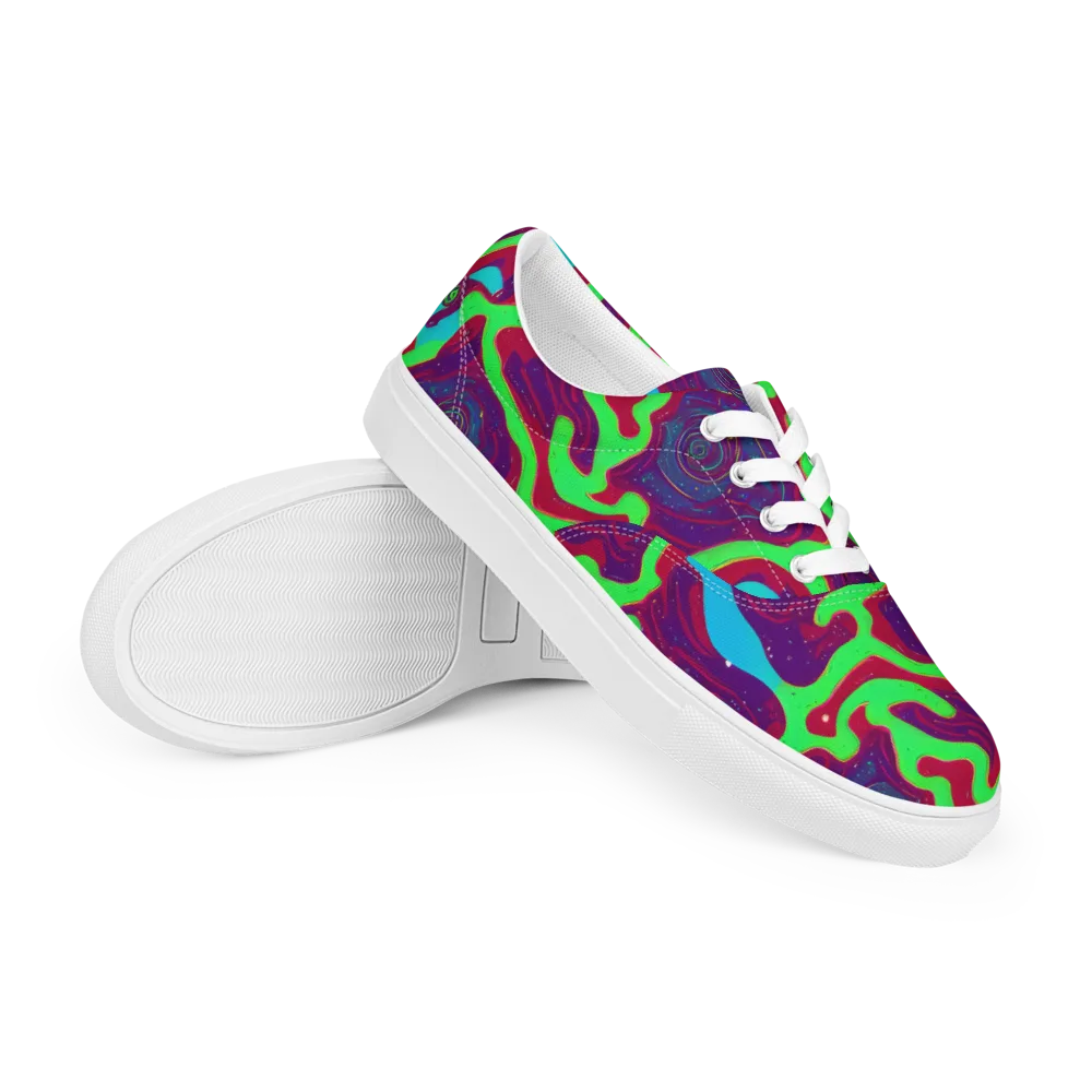 Neon Rose Riot on Men's Lace-Up Canvas Shoes — Right Front