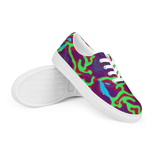 Neon Rose Riot on a Men's Lace-Up Canvas Shoes