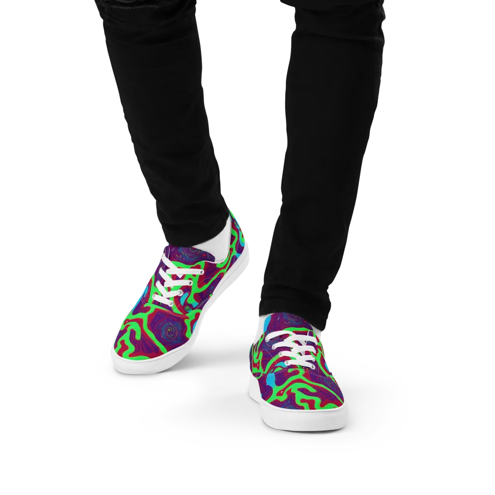 Neon Rose Riot on Men's Lace-Up Canvas Shoes — Front