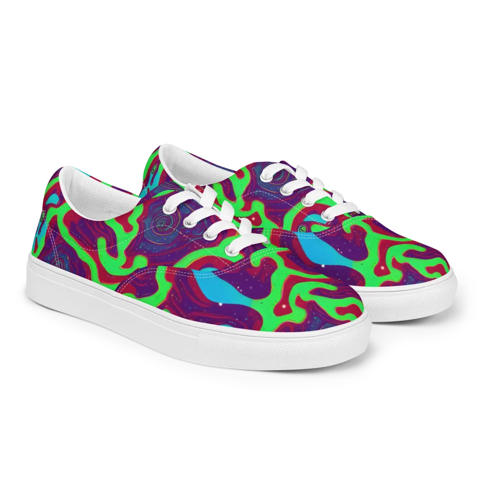 Neon Rose Riot on Men's Lace-Up Canvas Shoes — Right Front