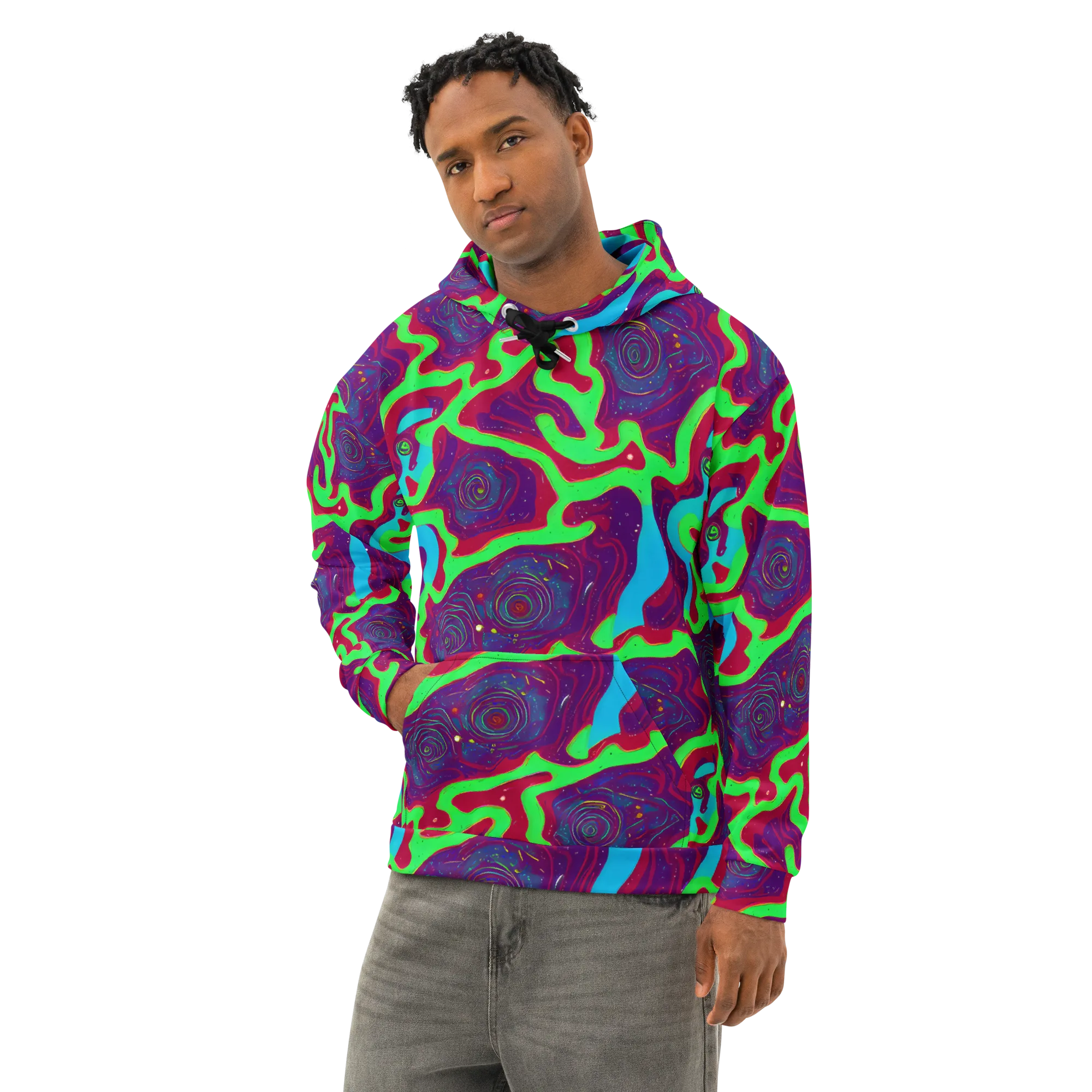Neon Rose Riot on Cotton Hoodie — Left Front