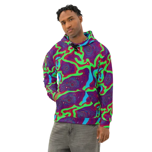 Neon Rose Riot on a Cotton Hoodie