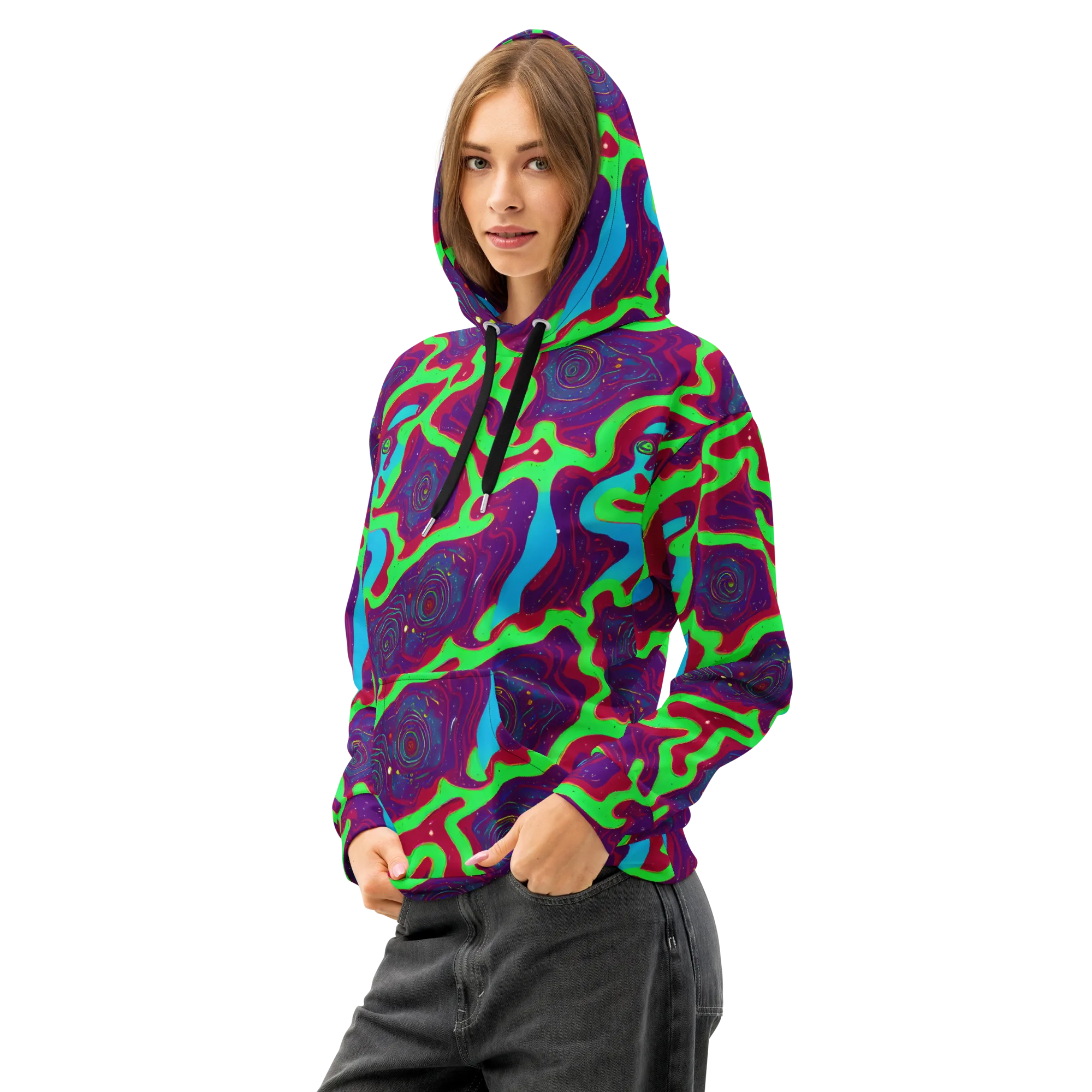Neon Rose Riot on Cotton Hoodie — Left Front