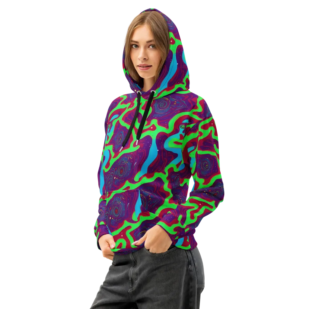 Neon Rose Riot on Cotton Hoodie — Left Front
