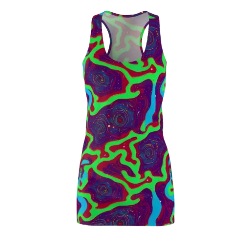 Neon Rose Riot on a Racerback Dress