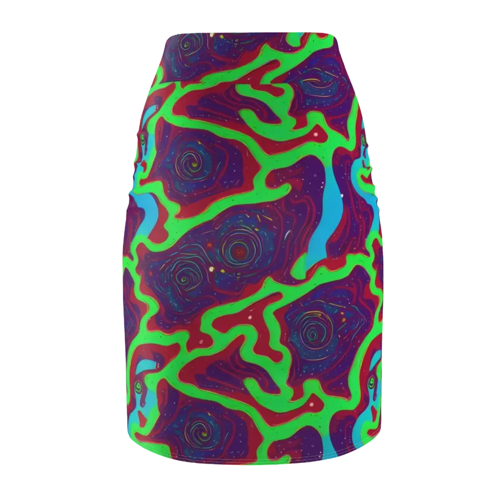 Neon Rose Riot on Pencil Skirt — Back