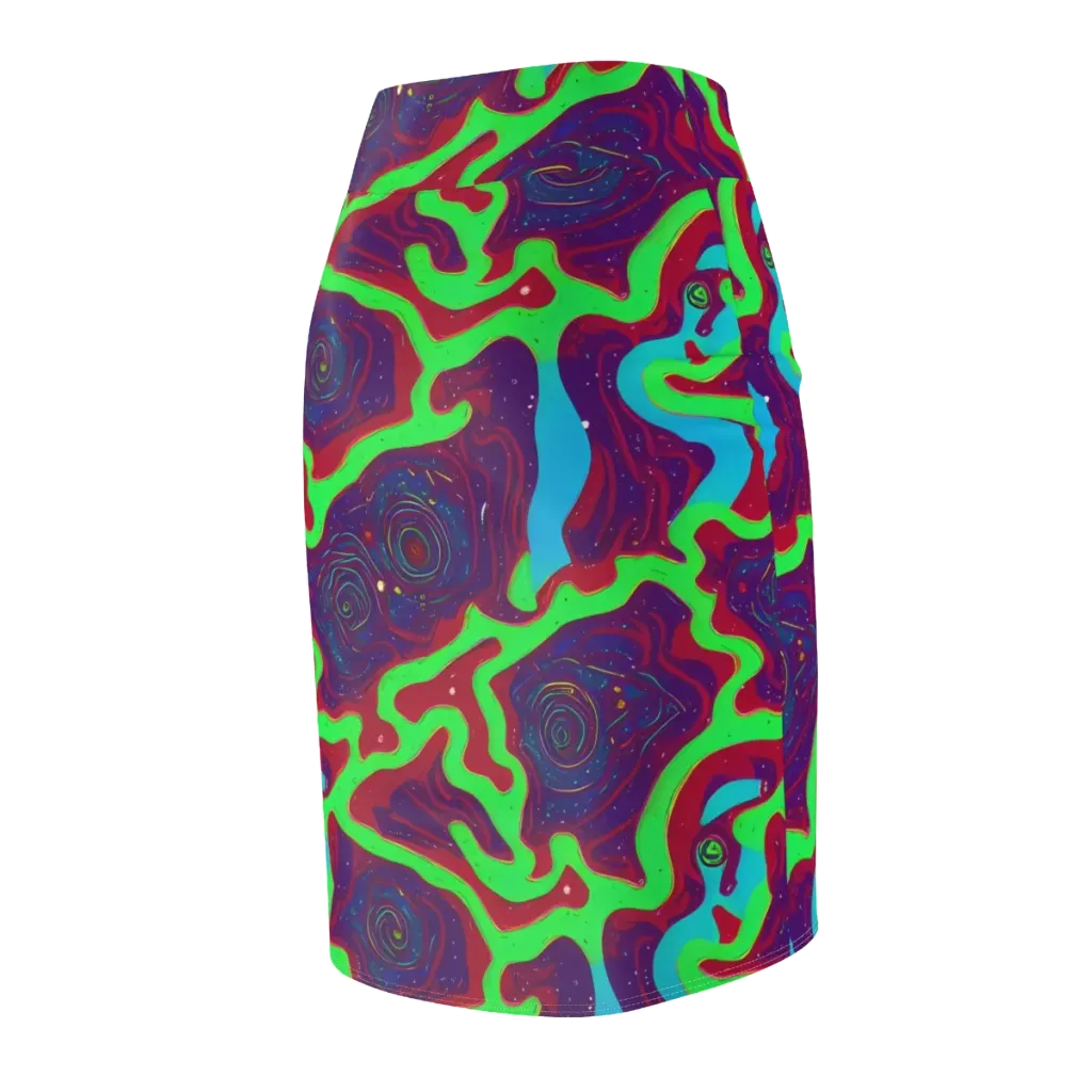 Neon Rose Riot on Pencil Skirt — Back Side