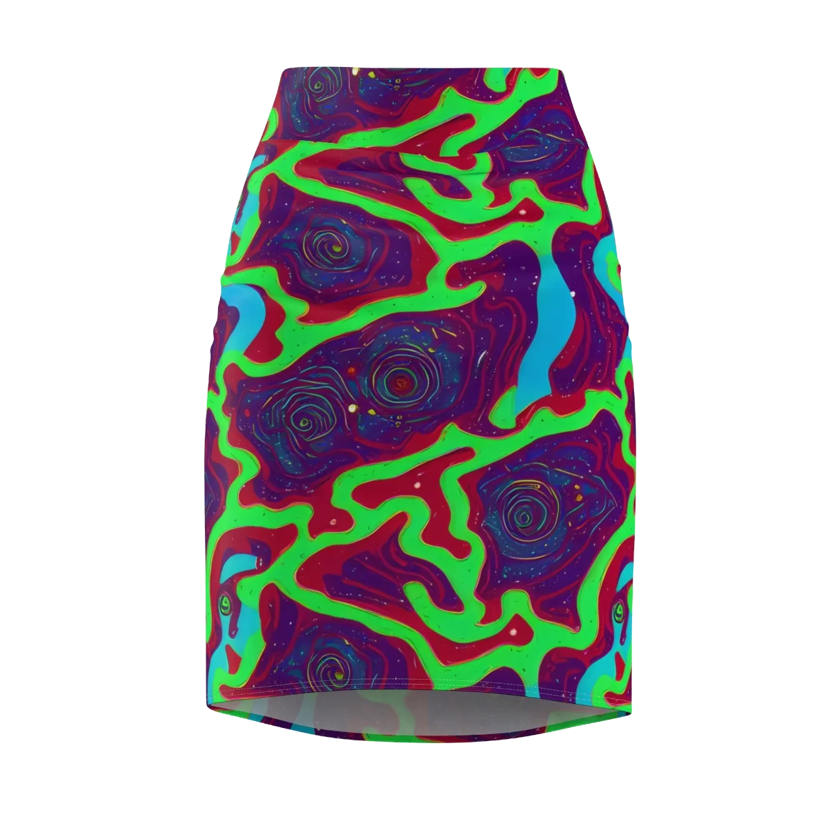 Neon Rose Riot on Pencil Skirt — Front