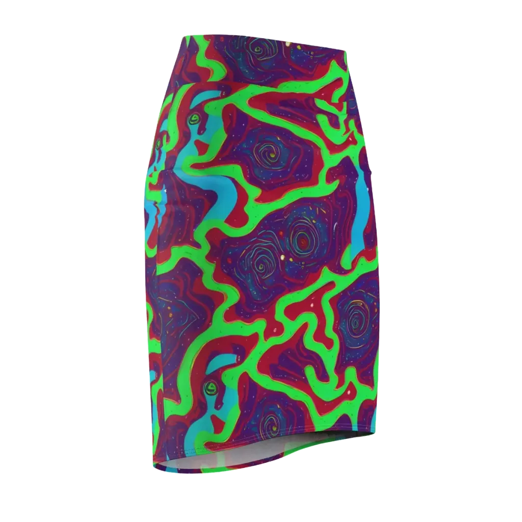 Neon Rose Riot on Pencil Skirt — Front Side