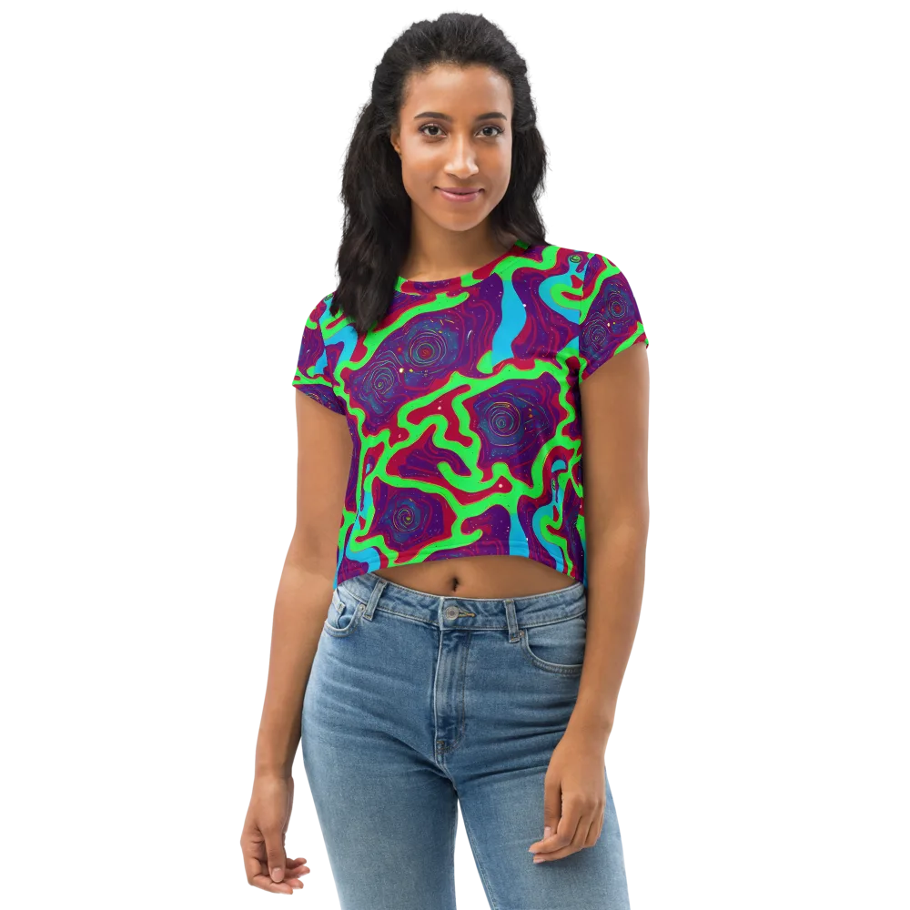 Neon Rose Riot on Crop Tee — Front