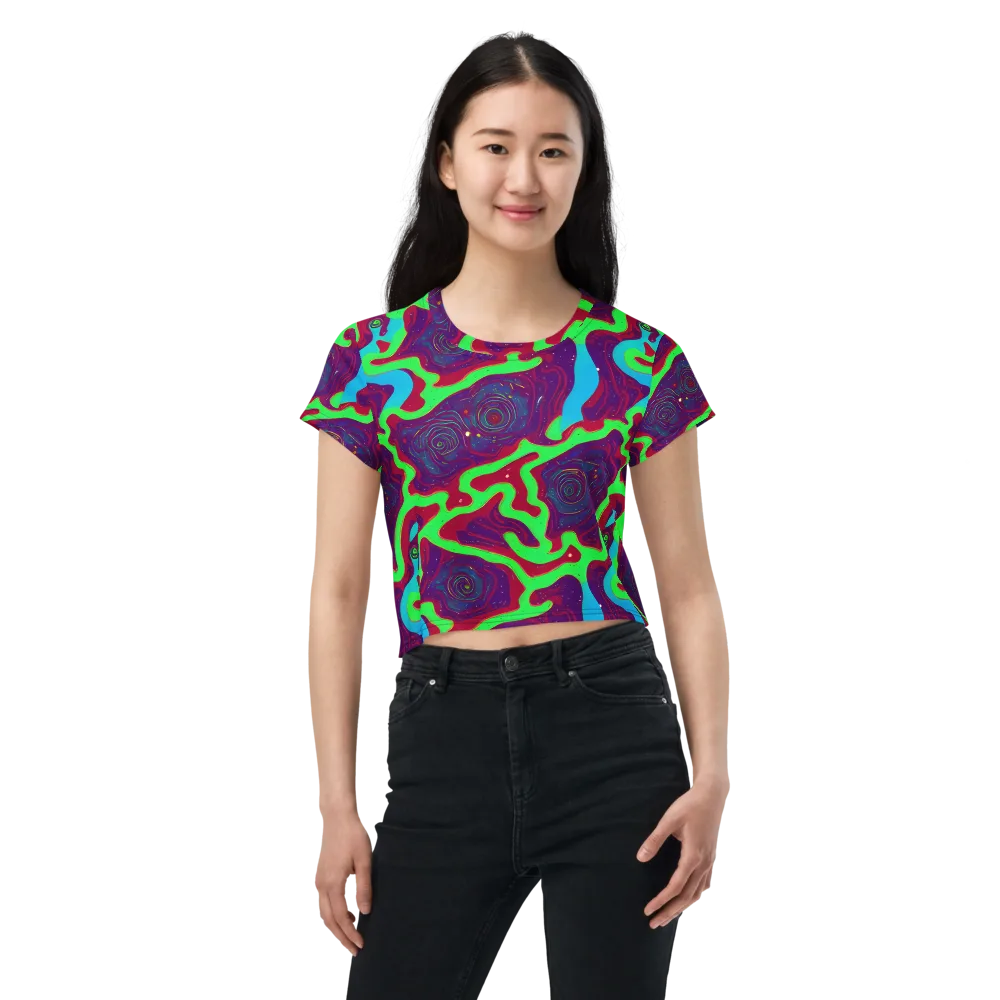 Neon Rose Riot on Crop Tee — Front