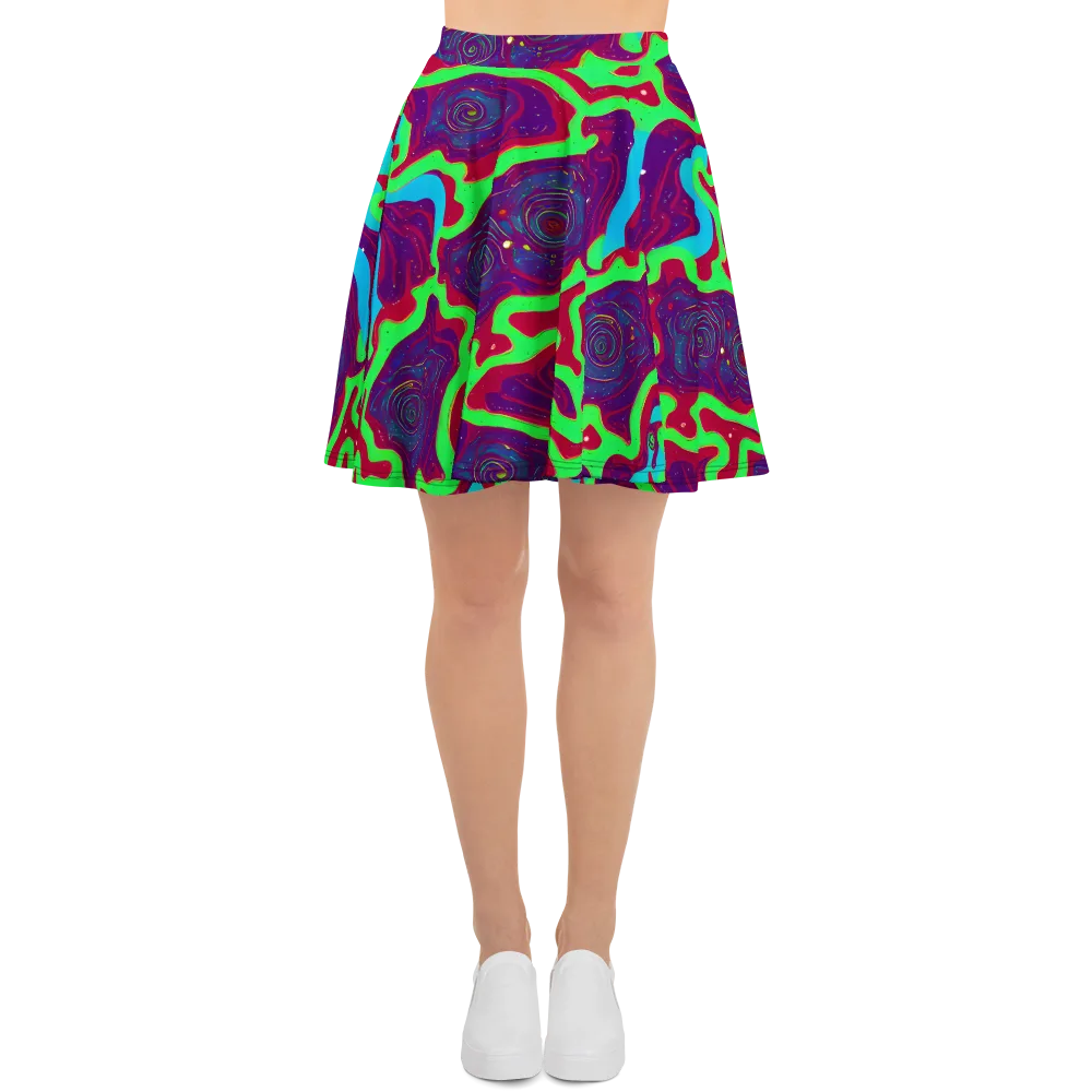 Neon Rose Riot on Skater Skirt — Front