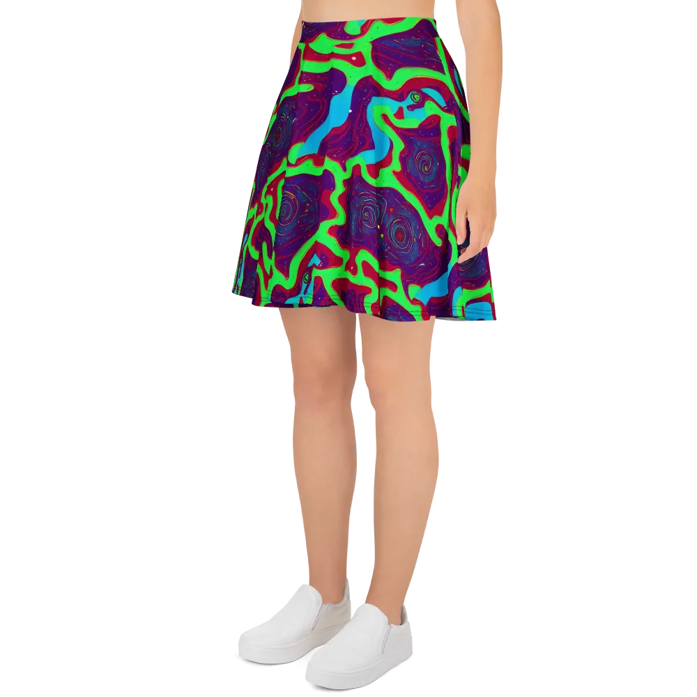 Neon Rose Riot on Skater Skirt — Left