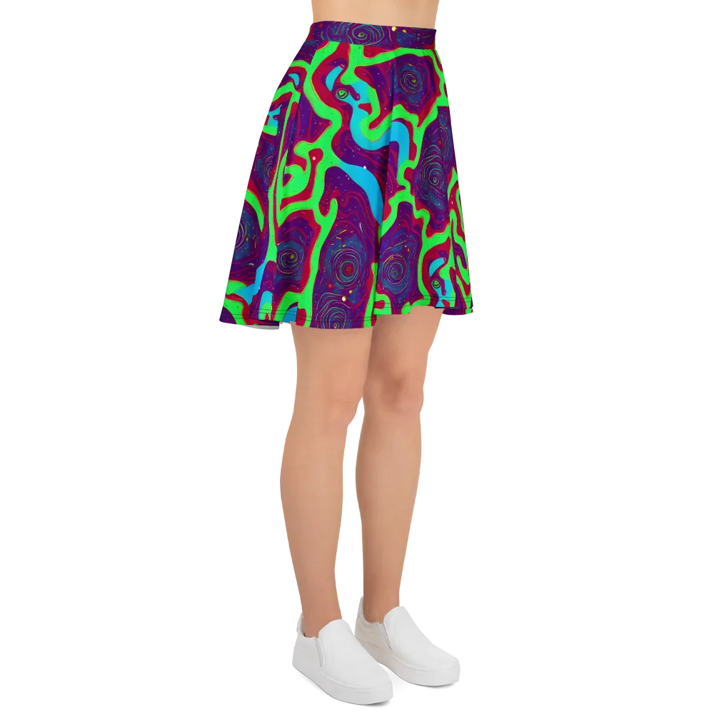 Neon Rose Riot on Skater Skirt — Right