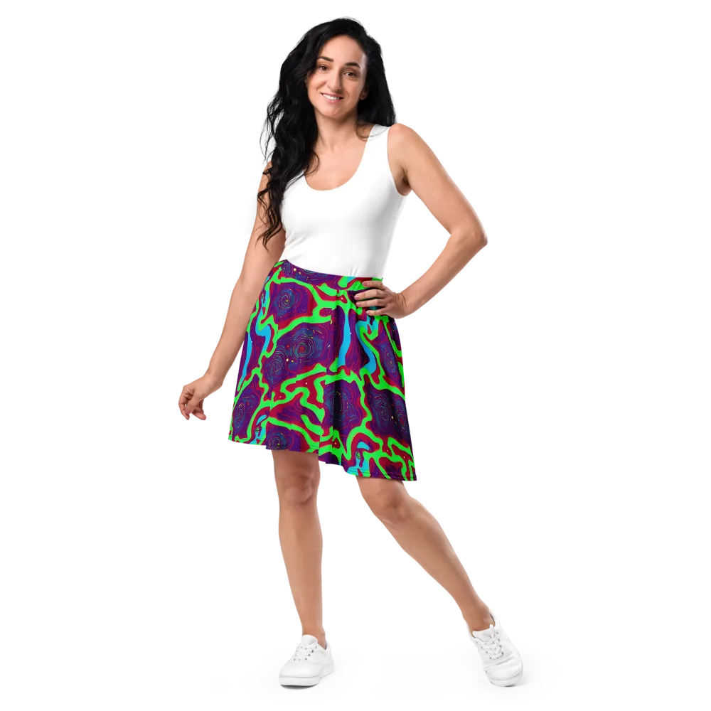 Neon Rose Riot on Skater Skirt — Front