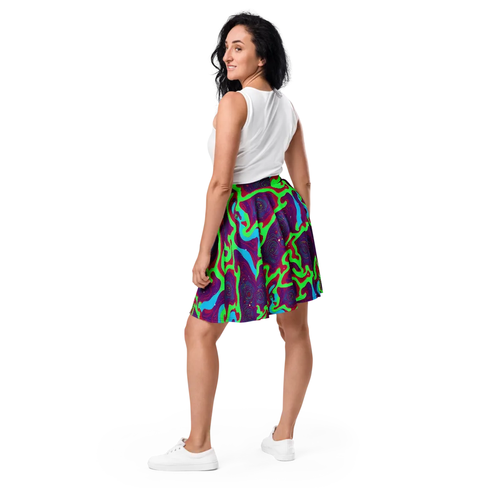 Neon Rose Riot on Skater Skirt — Back