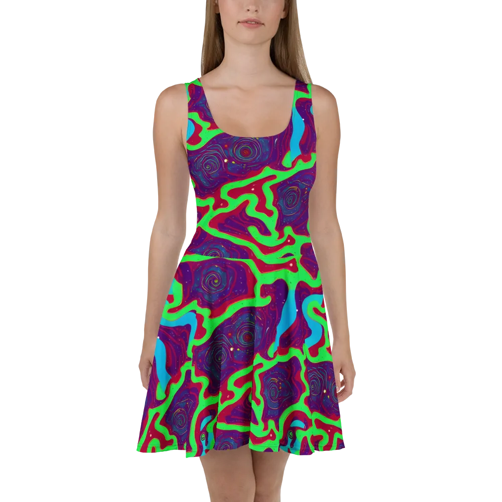 Neon Rose Riot on Skater Dress — Front