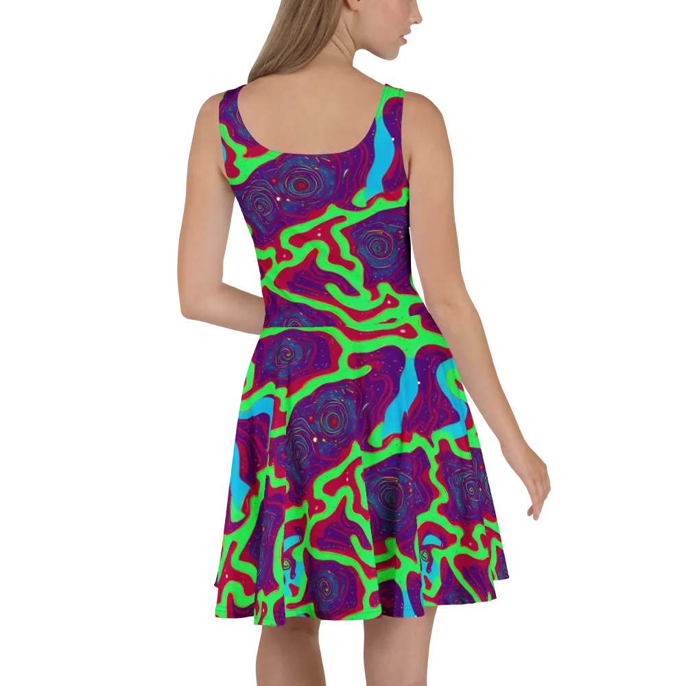 Neon Rose Riot on Skater Dress — Back