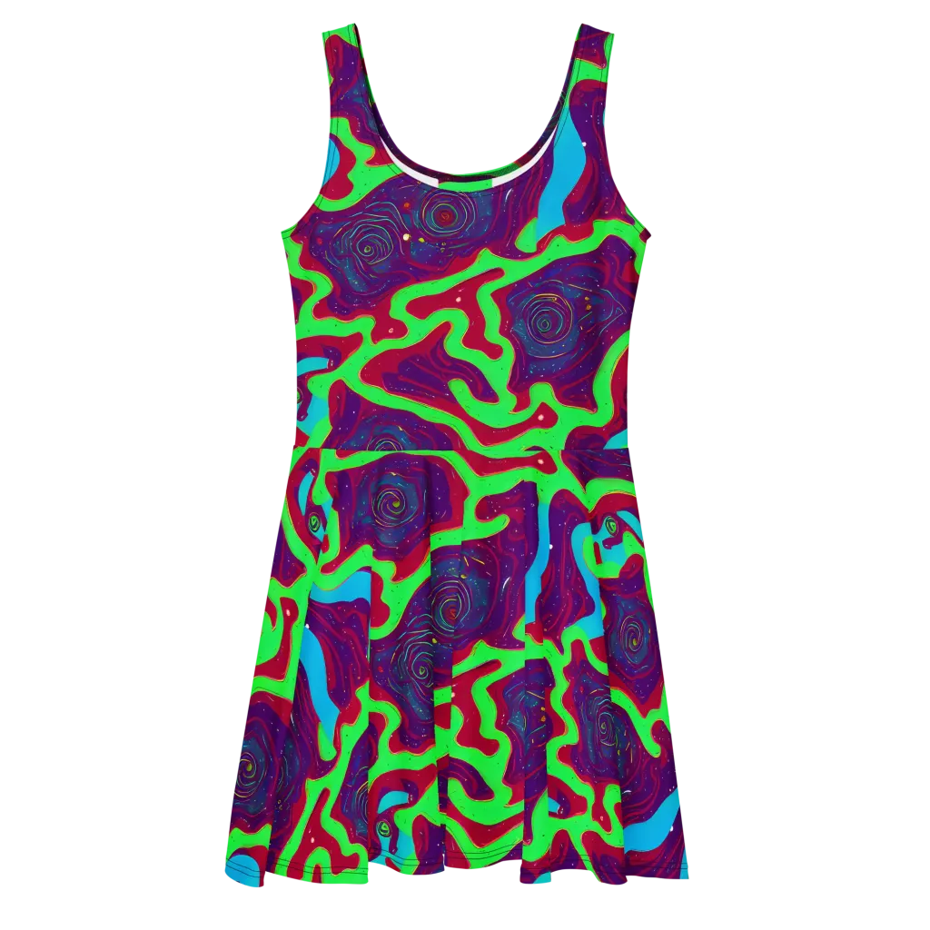 Neon Rose Riot on Skater Dress — Front