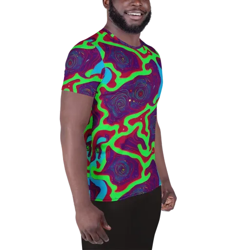 Neon Rose Riot on a Men's Athletic T-Shirt