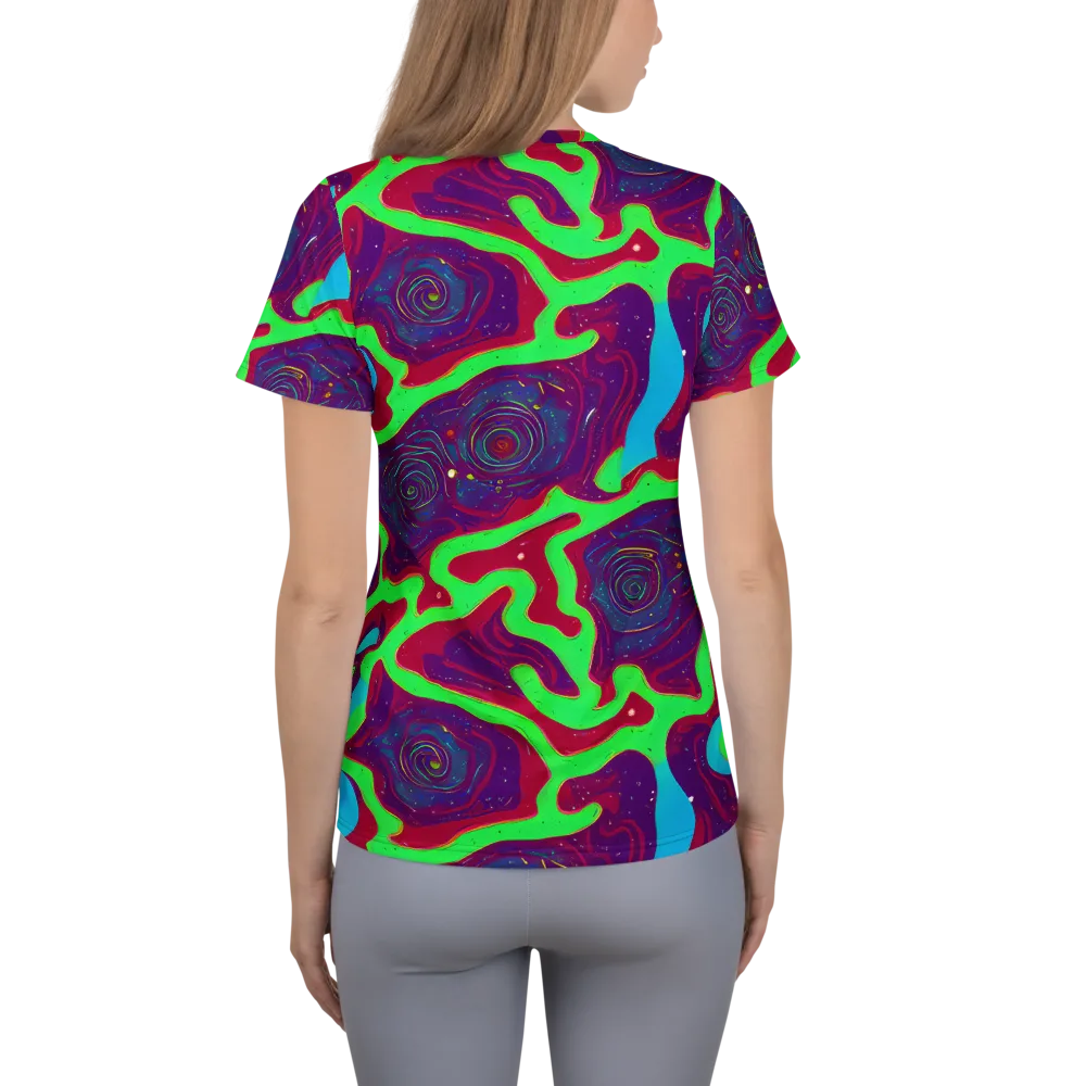 Neon Rose Riot on Women's Athletic T-Shirt — Back
