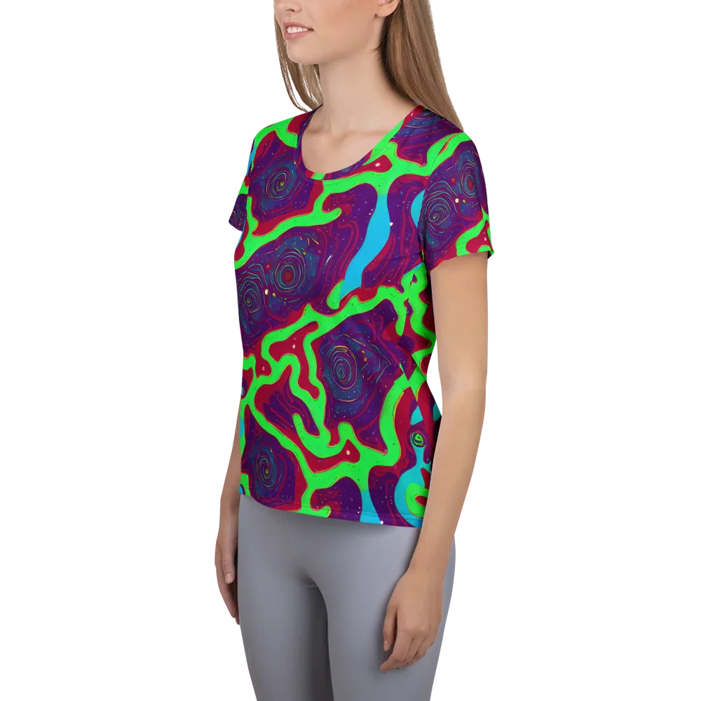 Neon Rose Riot on Women's Athletic T-Shirt — Left