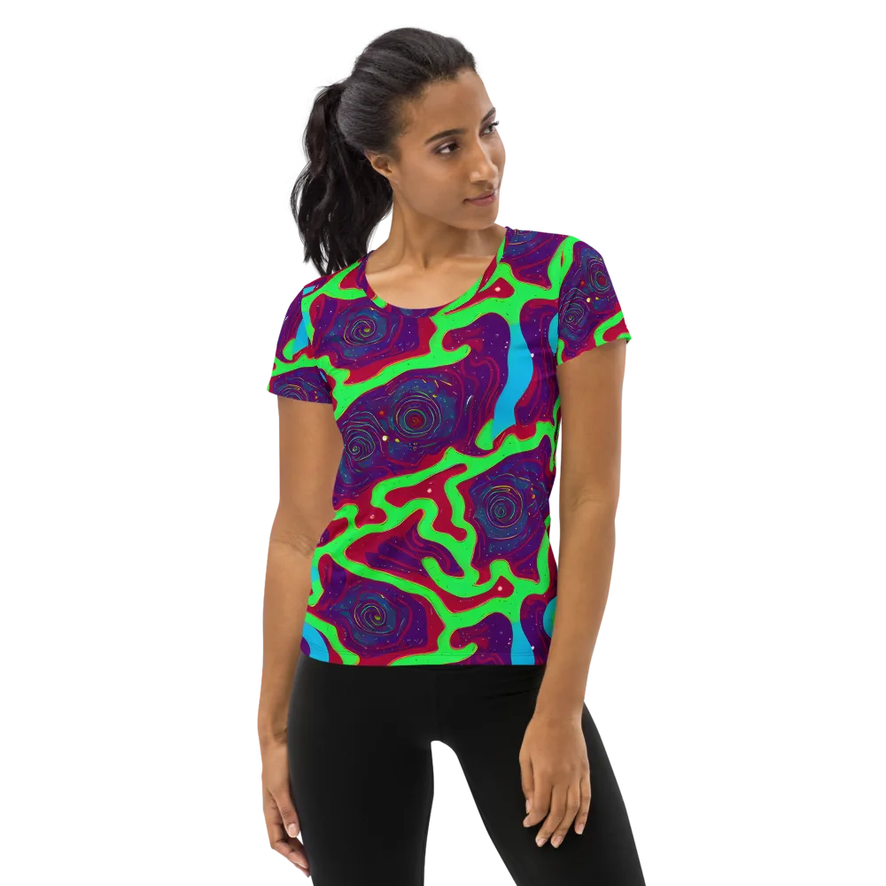 Neon Rose Riot on Women's Athletic T-Shirt — Front