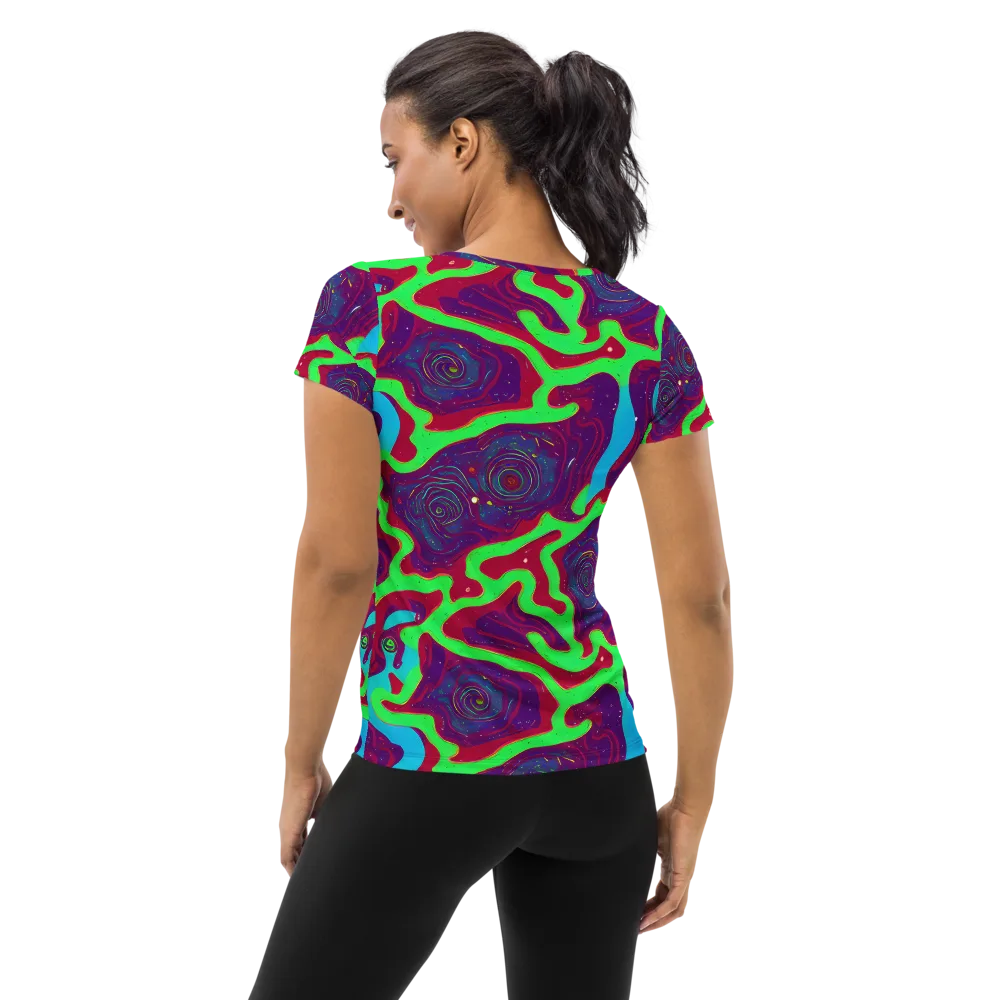 Neon Rose Riot on Women's Athletic T-Shirt — Back