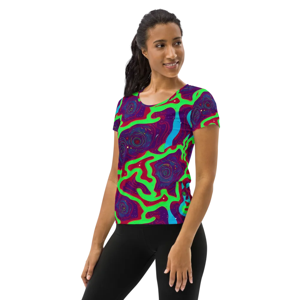Neon Rose Riot on Women's Athletic T-Shirt — Left