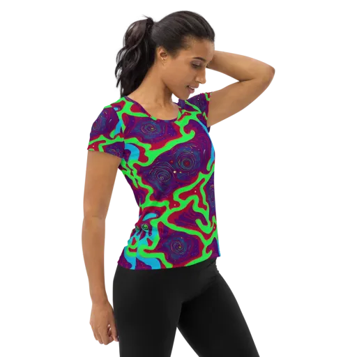 Neon Rose Riot on a Women's Athletic T-Shirt
