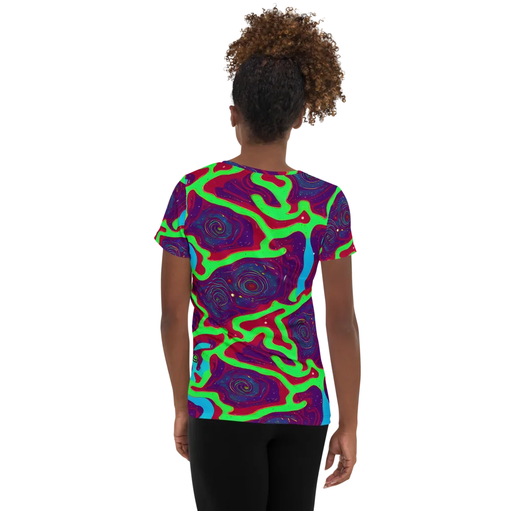 Neon Rose Riot on Women's Athletic T-Shirt — Back