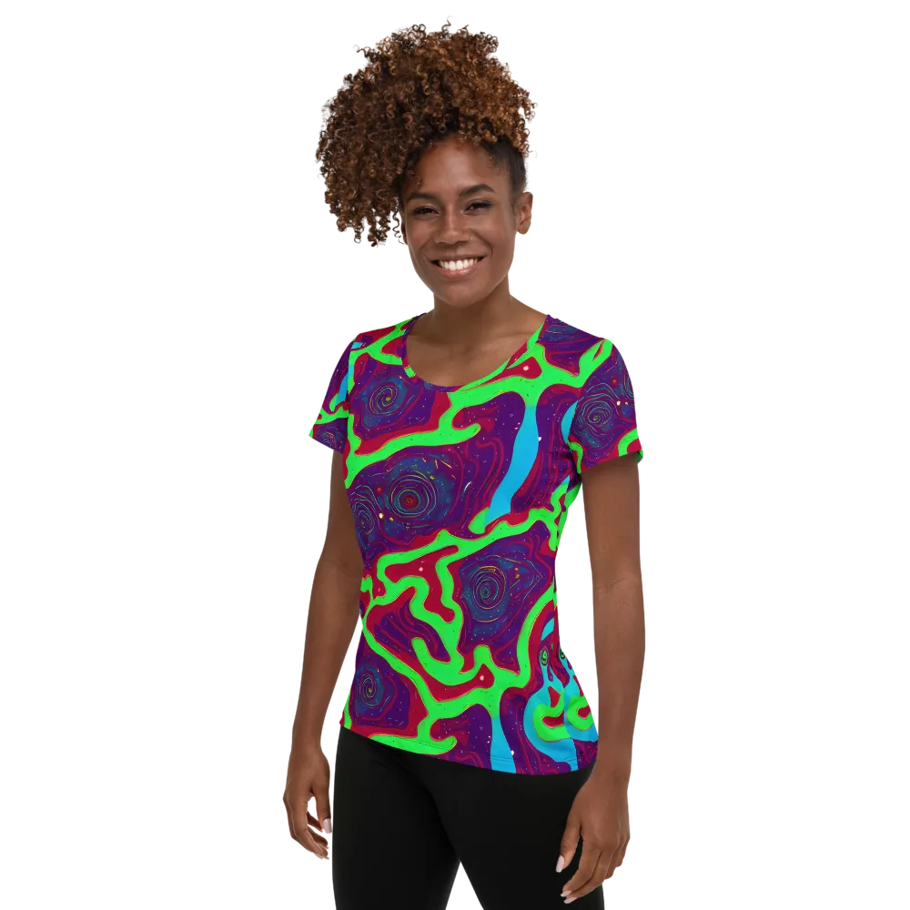 Neon Rose Riot on Women's Athletic T-Shirt — Left