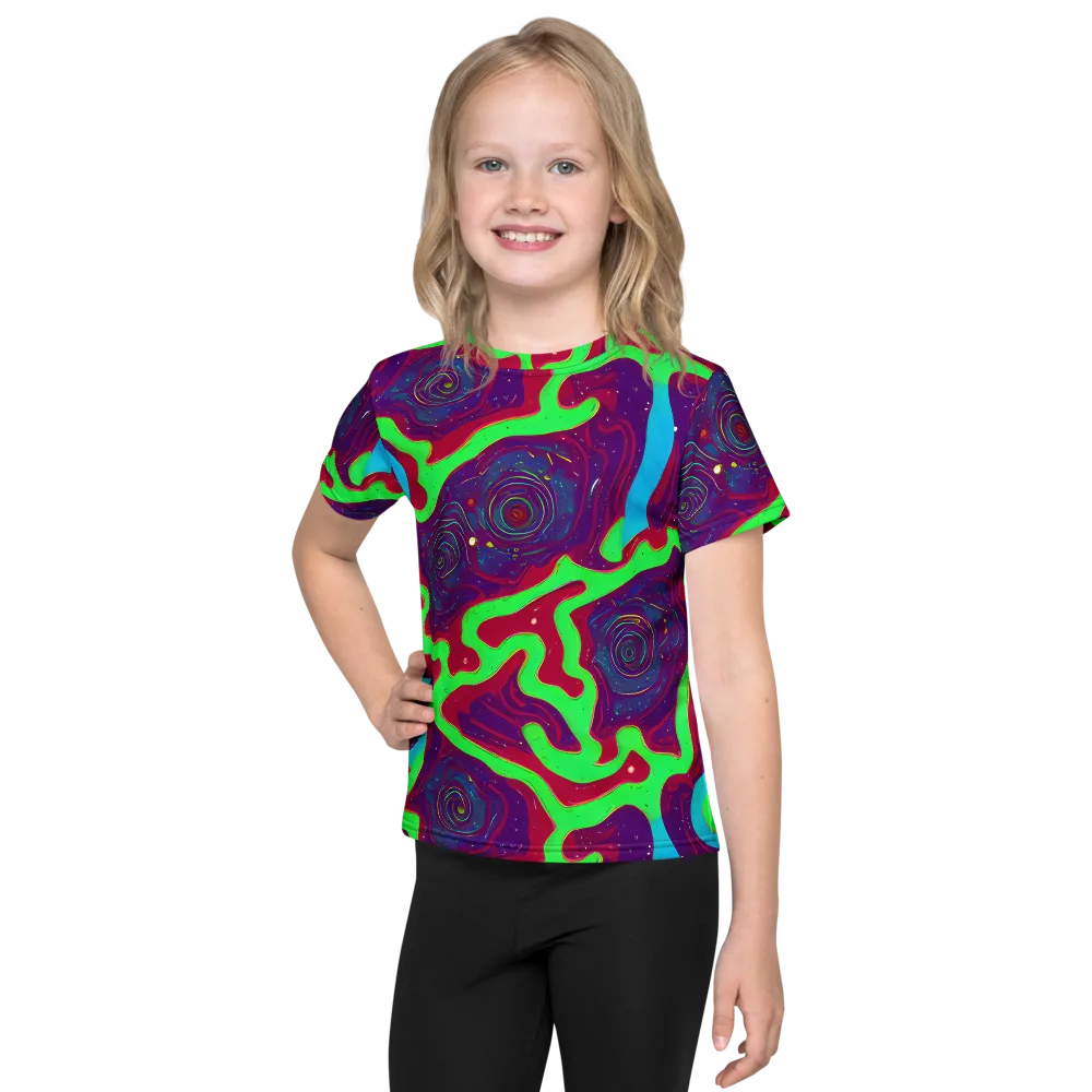 Neon Rose Riot on Kids Crew Neck T-Shirt — Front