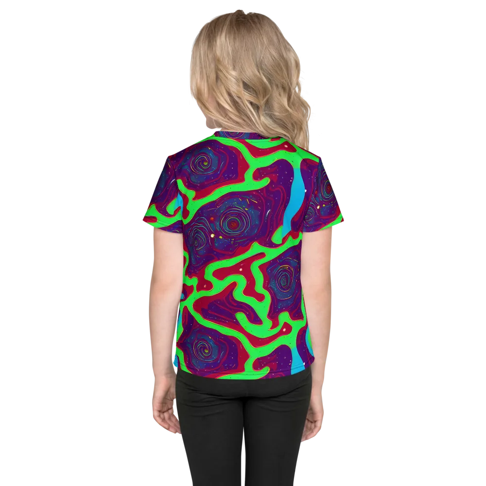Neon Rose Riot on Kids Crew Neck T-Shirt — Back