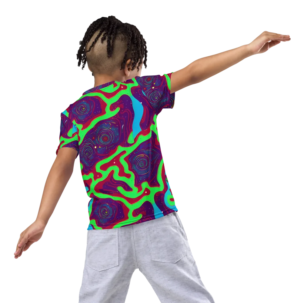 Neon Rose Riot on Kids Crew Neck T-Shirt — Back
