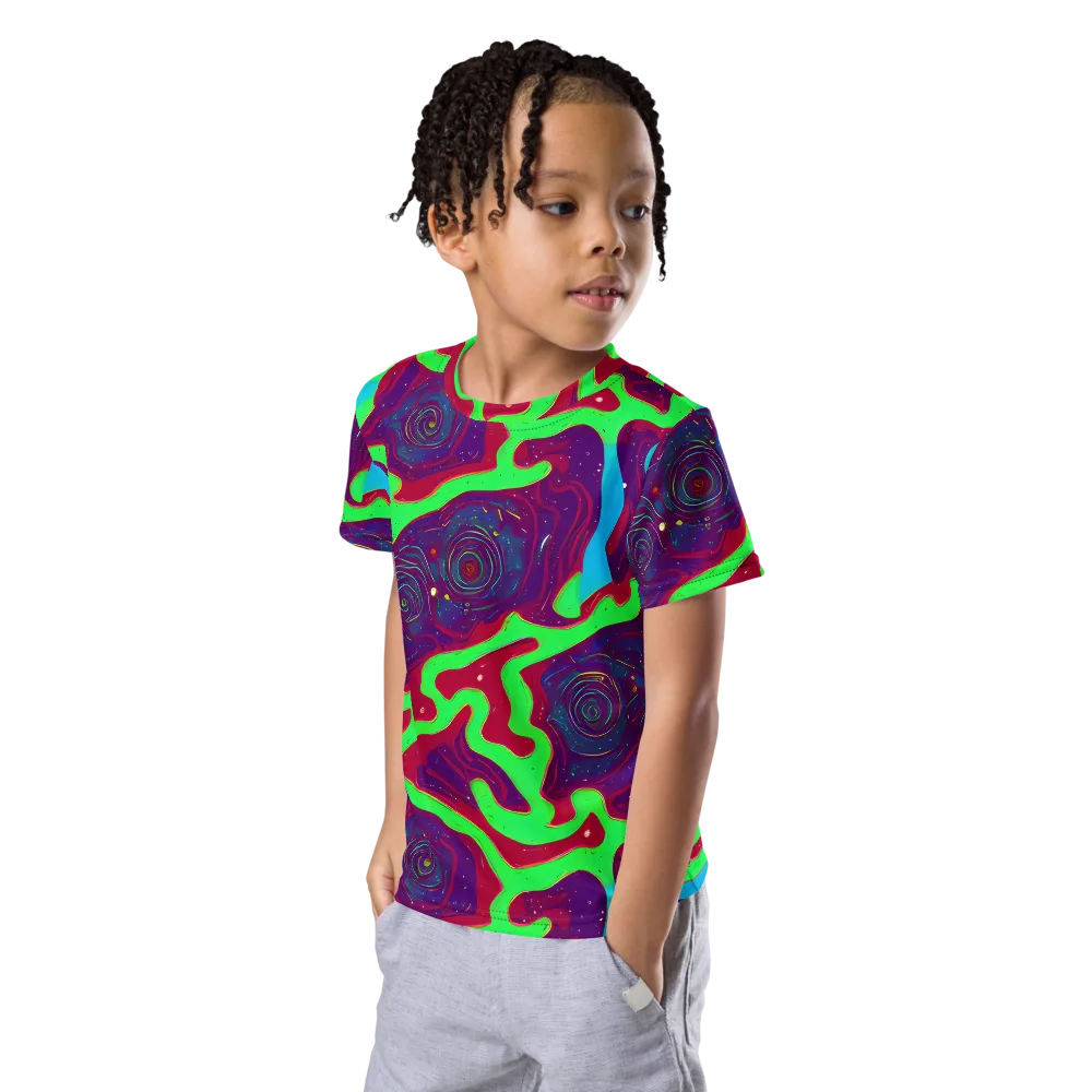 Neon Rose Riot on Kids Crew Neck T-Shirt — Left Front
