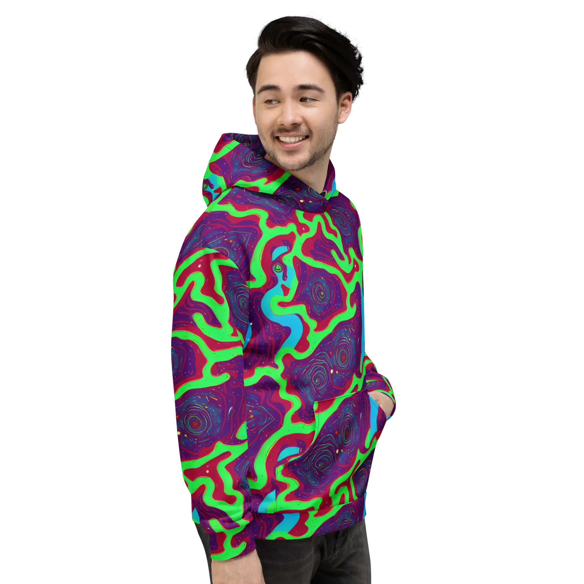Neon Rose Riot on Hoodie — Right