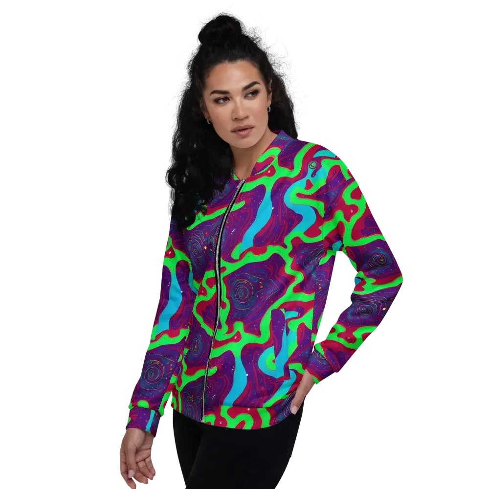 Neon Rose Riot on Bomber Jacket — Left
