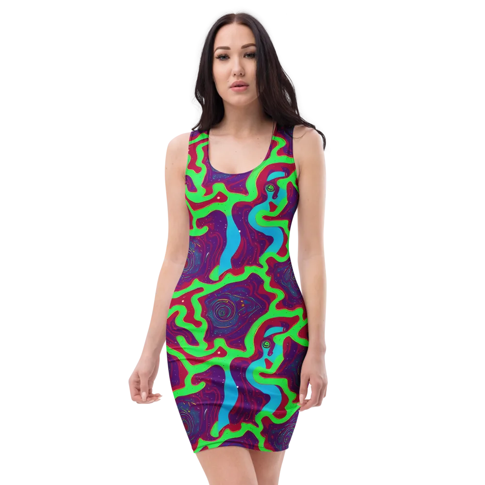 Neon Rose Riot on Bodycon Dress — Front