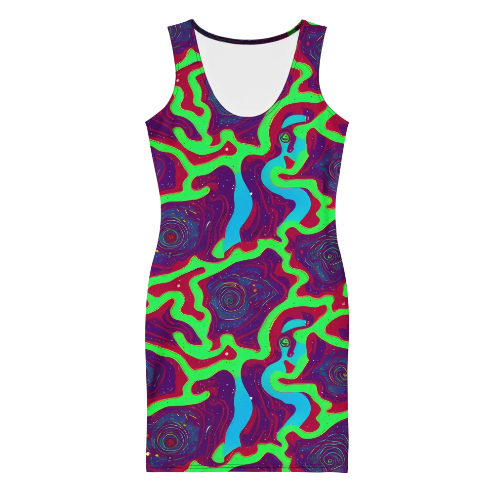 Neon Rose Riot on Bodycon Dress — Front