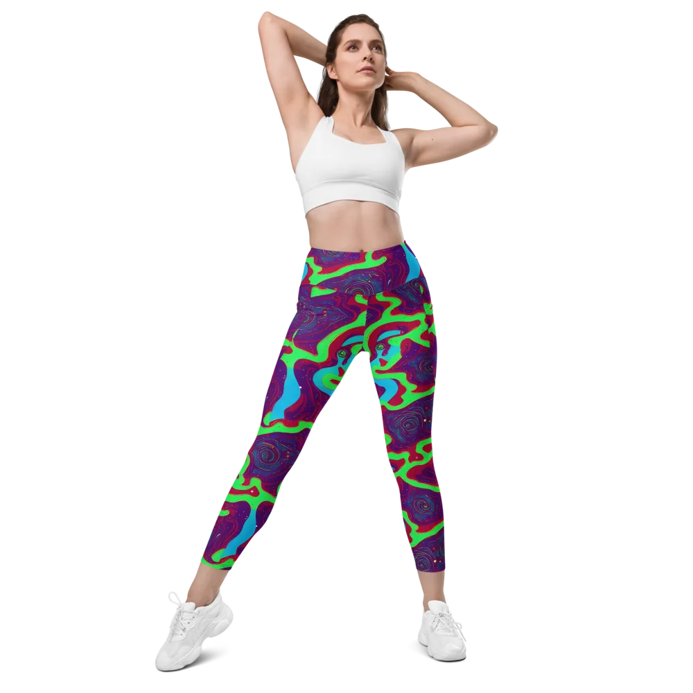 Neon Rose Riot on Leggings with Pockets — Front