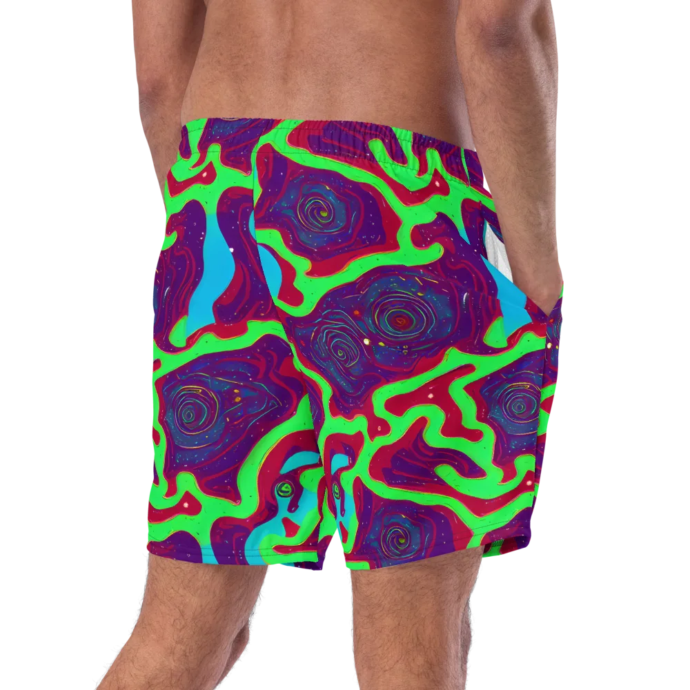 Neon Rose Riot on Swim Trunks — Right Back